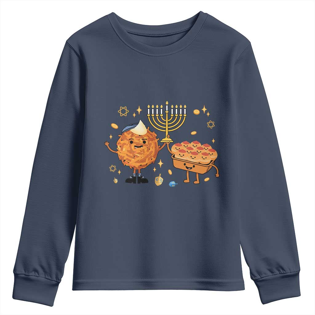 Hanukkah Sufganiyah And Latke Lifting Menorah Youth Sweatshirt Funny Holiday Gift - Wonder Print Shop