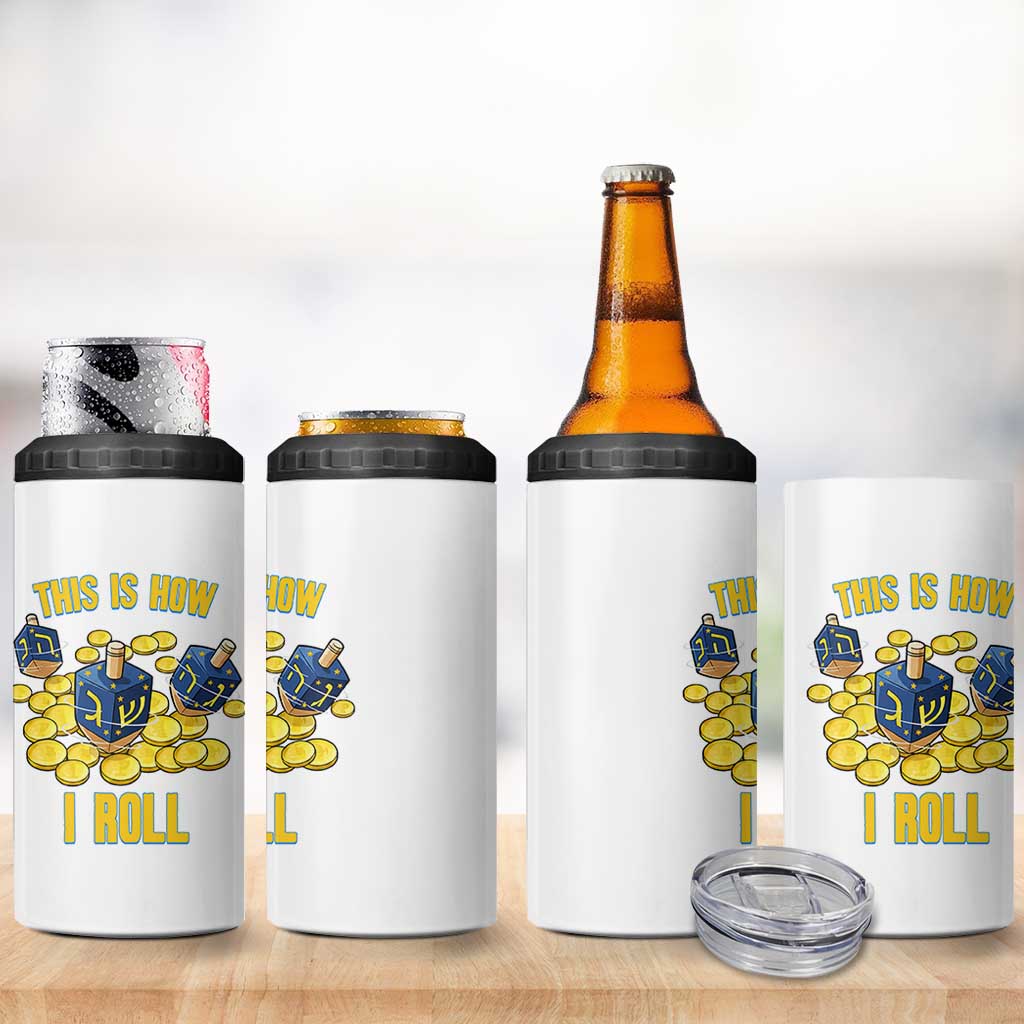 Funny Hanukkah Dreidel 4 in 1 Can Cooler Tumbler This Is How I Roll Gift - Wonder Print Shop