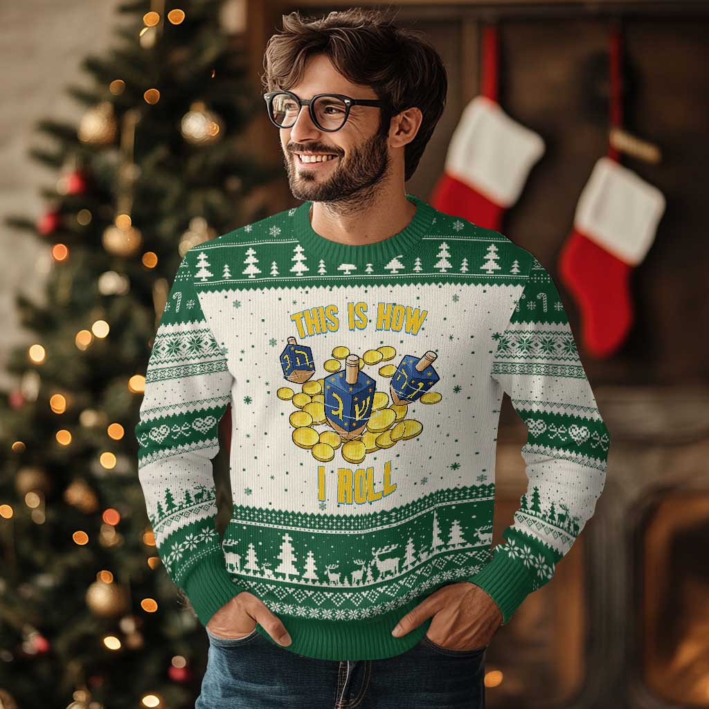 Funny Hanukkah Dreidel Ugly Christmas Sweater This Is How I Roll Gift - Wonder Print Shop