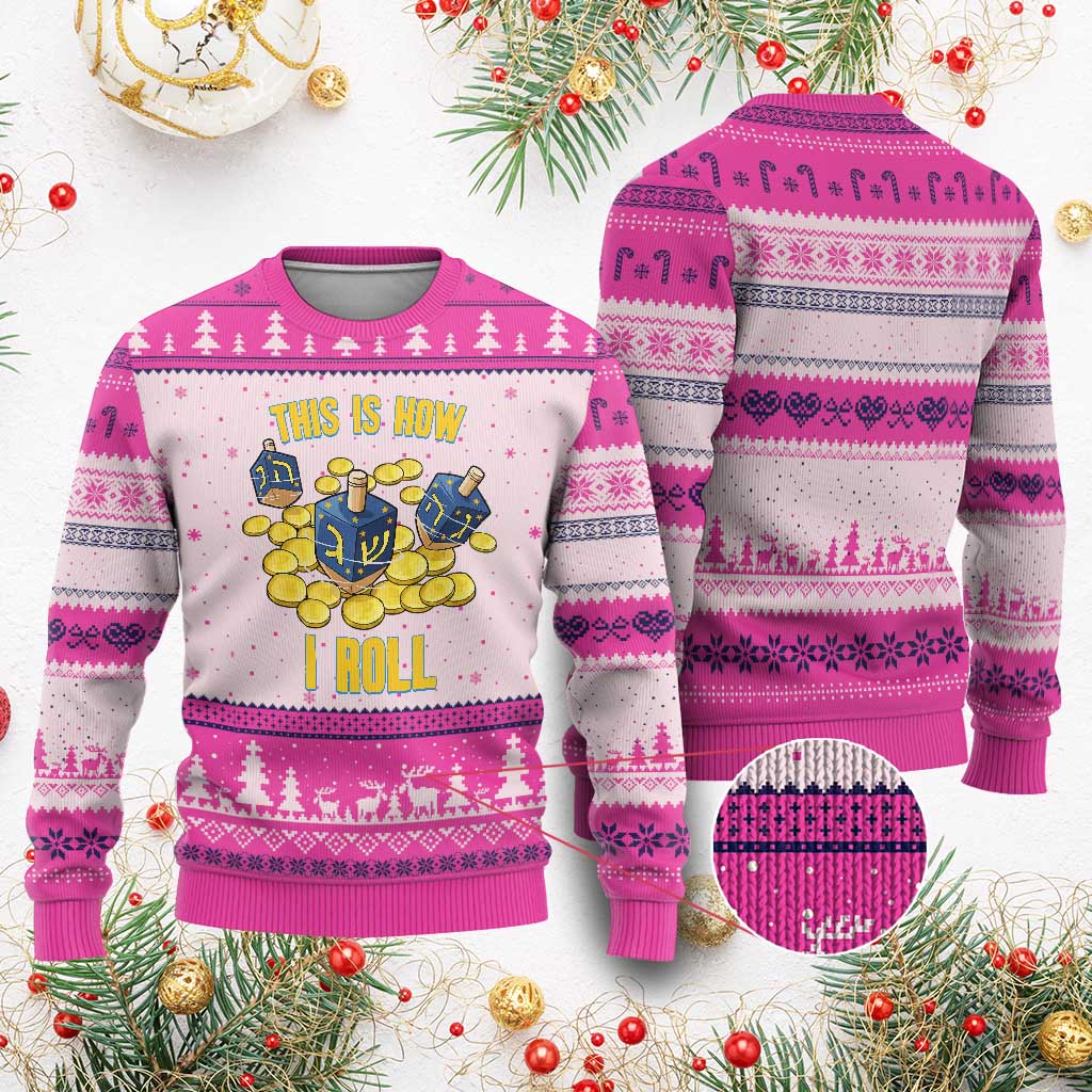 Funny Hanukkah Dreidel Ugly Christmas Sweater This Is How I Roll Gift - Wonder Print Shop