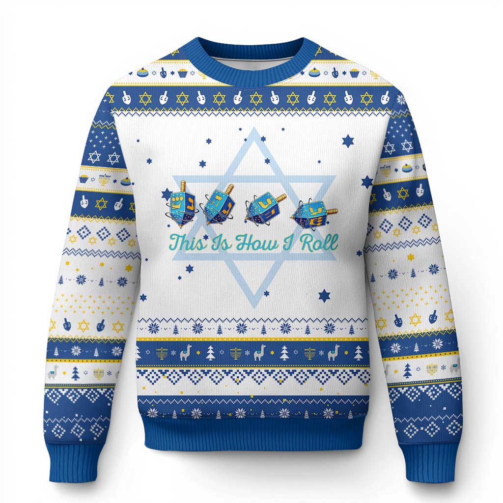 Funny Dreidel Hanukkah Ugly Sweater This Is How I Roll Jewish Holiday Gift - Wonder Print Shop
