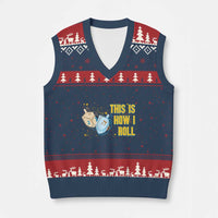 This Is How I Roll V-Neck Knit Sweater Vest Jewish Holiday Dreidel Gift - Wonder Print Shop