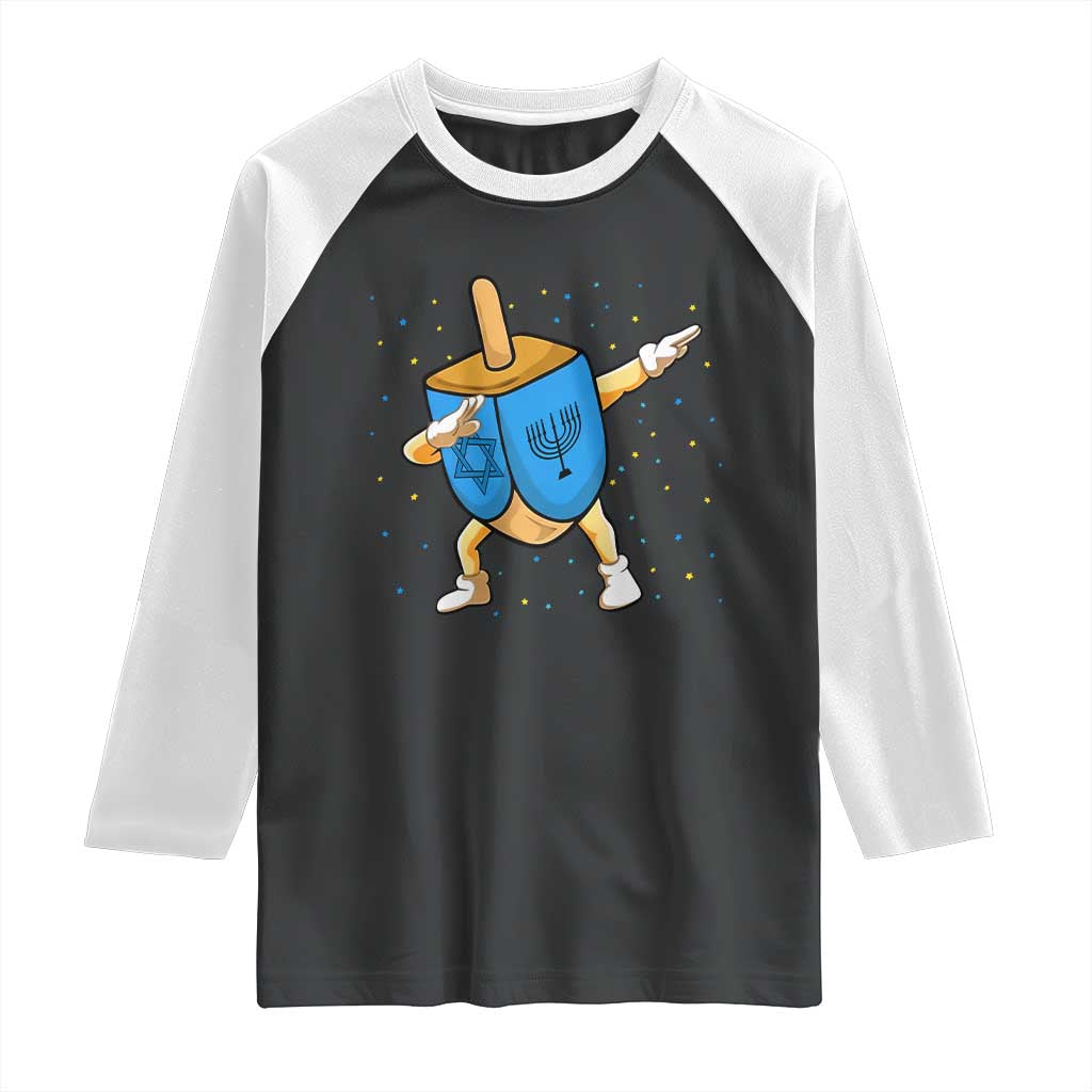 Funny Hanukkah Dreidel Dabbing Holiday Gift Raglan Shirt - Wonder Print Shop