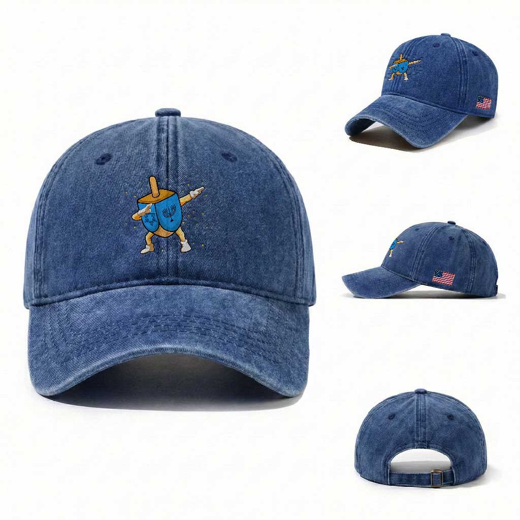 Funny Hanukkah Dreidel Dabbing Holiday Gift Washed Cotton Baseball Cap