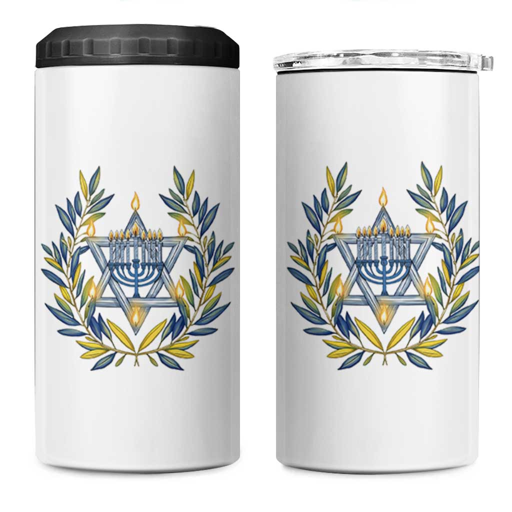Hanukkah Flower Menorah Star Of David 4 in 1 Can Cooler Tumbler Gift For Women - Wonder Print Shop