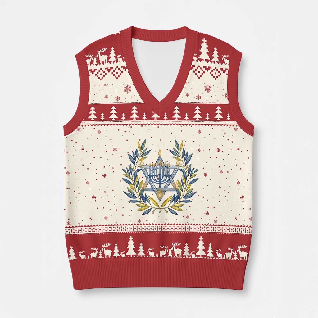 Hanukkah Flower Menorah Star Of David V-Neck Knit Sweater Vest Gift For Women - Wonder Print Shop