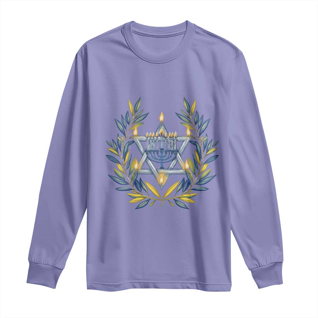 Hanukkah Flower Menorah Star Of David Long Sleeve Shirt Gift For Women - Wonder Print Shop