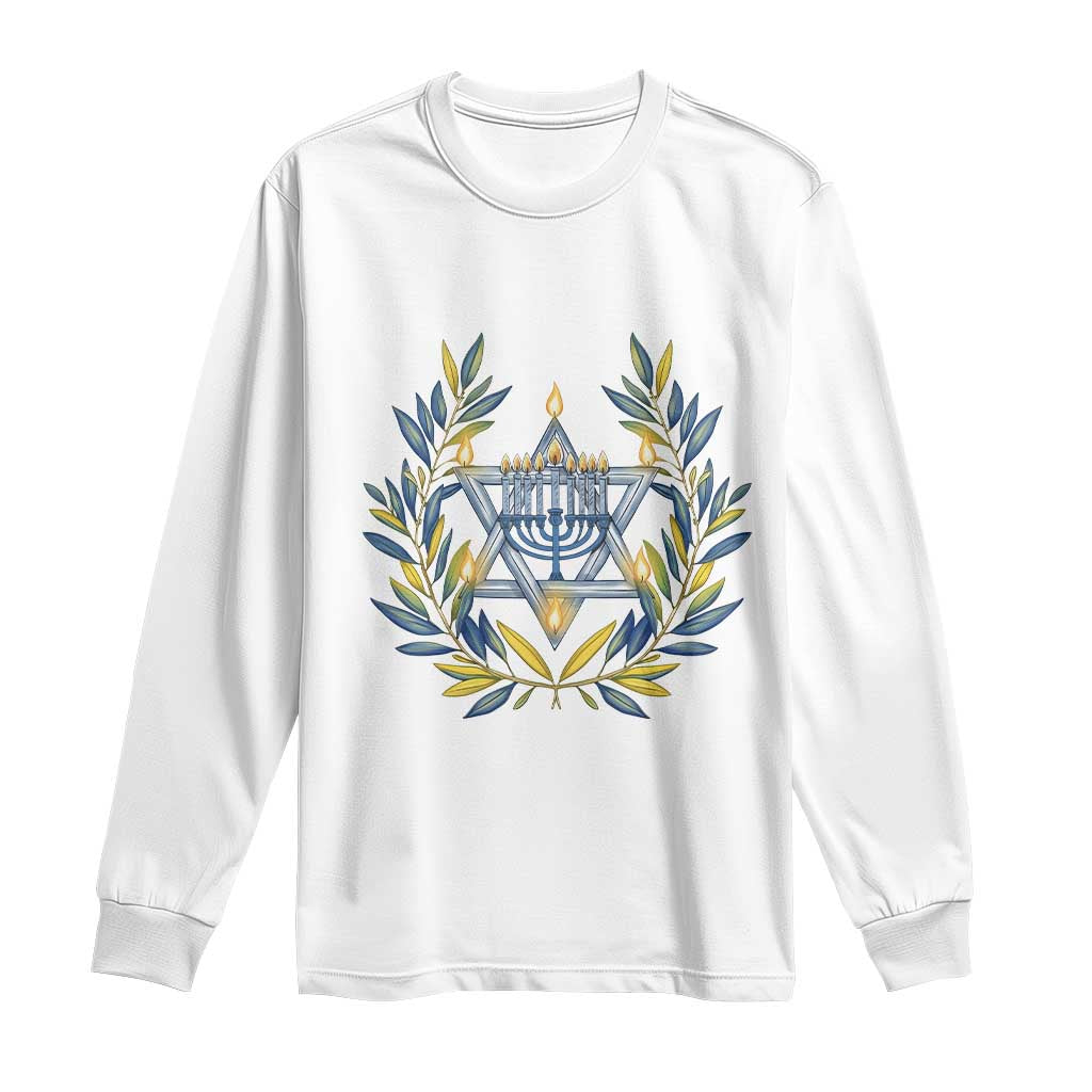 Hanukkah Flower Menorah Star Of David Long Sleeve Shirt Gift For Women - Wonder Print Shop