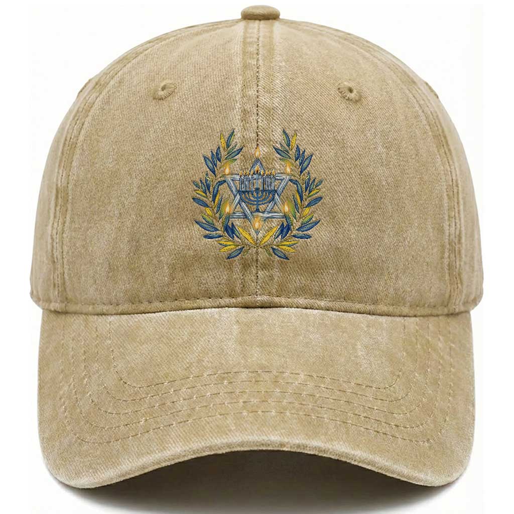 Hanukkah Flower Menorah Star Of David Washed Cotton Baseball Cap Gift For Women