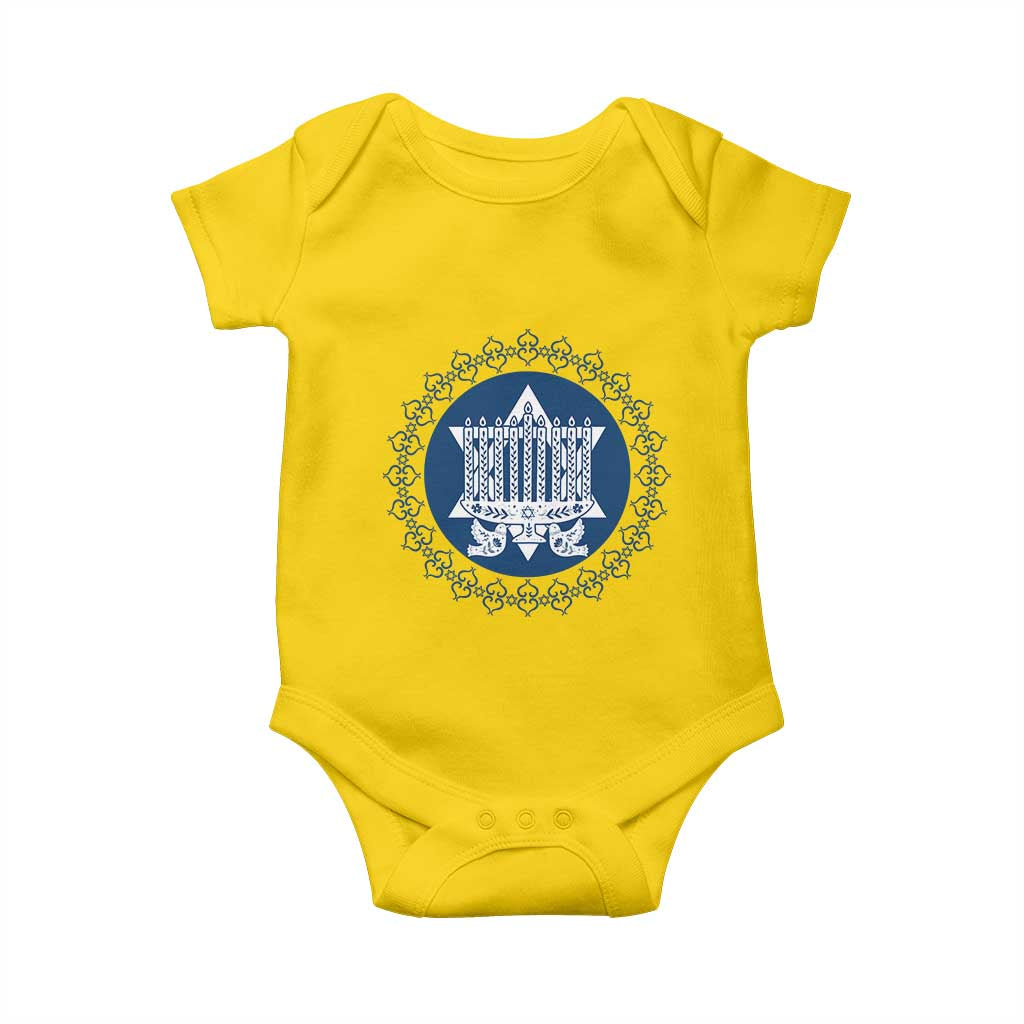 Hanukkah Vintage Menorah Peace Doves Baby Onesie Festival Of Lights Gift - Wonder Print Shop