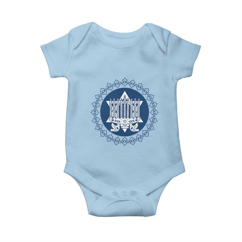 Hanukkah Vintage Menorah Peace Doves Baby Onesie Festival Of Lights Gift - Wonder Print Shop