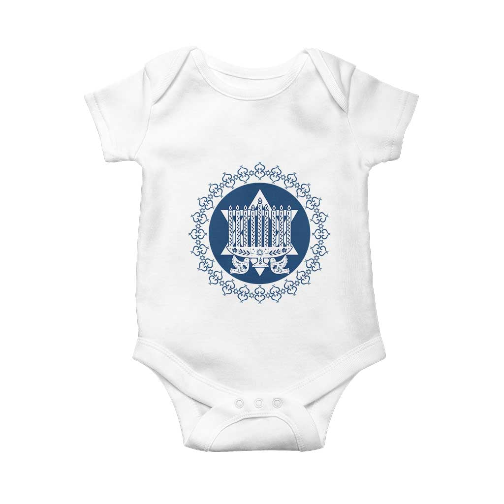 Hanukkah Vintage Menorah Peace Doves Baby Onesie Festival Of Lights Gift - Wonder Print Shop