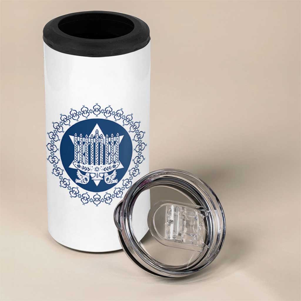 Hanukkah Vintage Menorah Peace Doves 4 in 1 Can Cooler Tumbler Festival Of Lights Gift - Wonder Print Shop