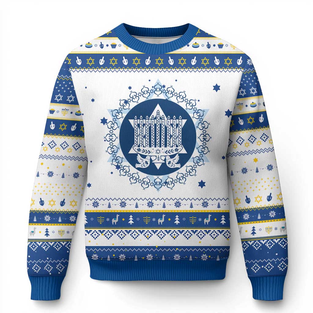 Vintage Menorah Peace Doves Hanukkah Ugly Sweater Festival Of Lights Gift - Wonder Print Shop