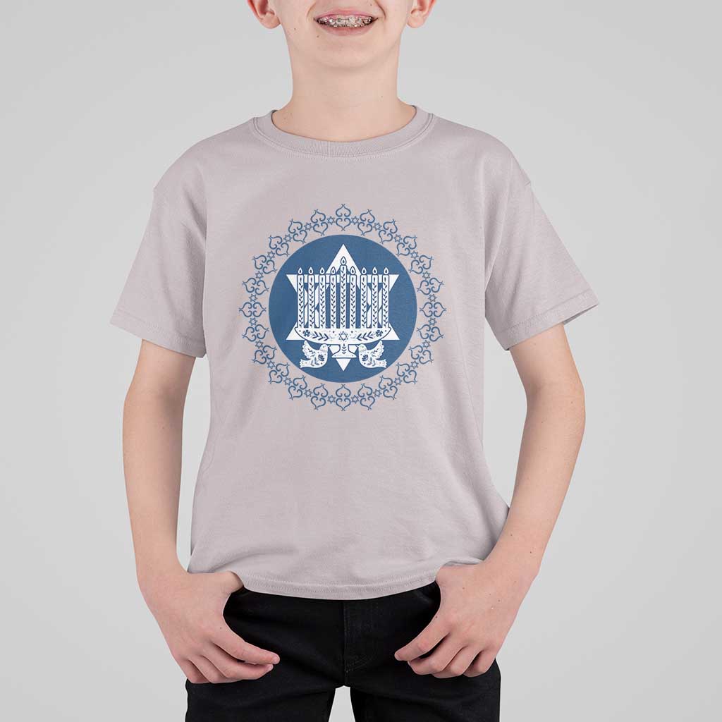 Hanukkah Vintage Menorah Peace Doves T Shirt For Kid Festival Of Lights Gift - Wonder Print Shop