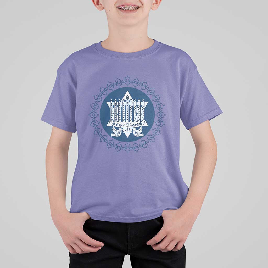 Hanukkah Vintage Menorah Peace Doves T Shirt For Kid Festival Of Lights Gift - Wonder Print Shop