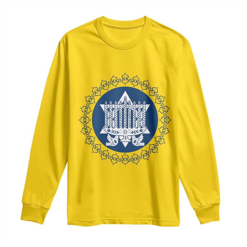 Hanukkah Vintage Menorah Peace Doves Long Sleeve Shirt Festival Of Lights Gift - Wonder Print Shop