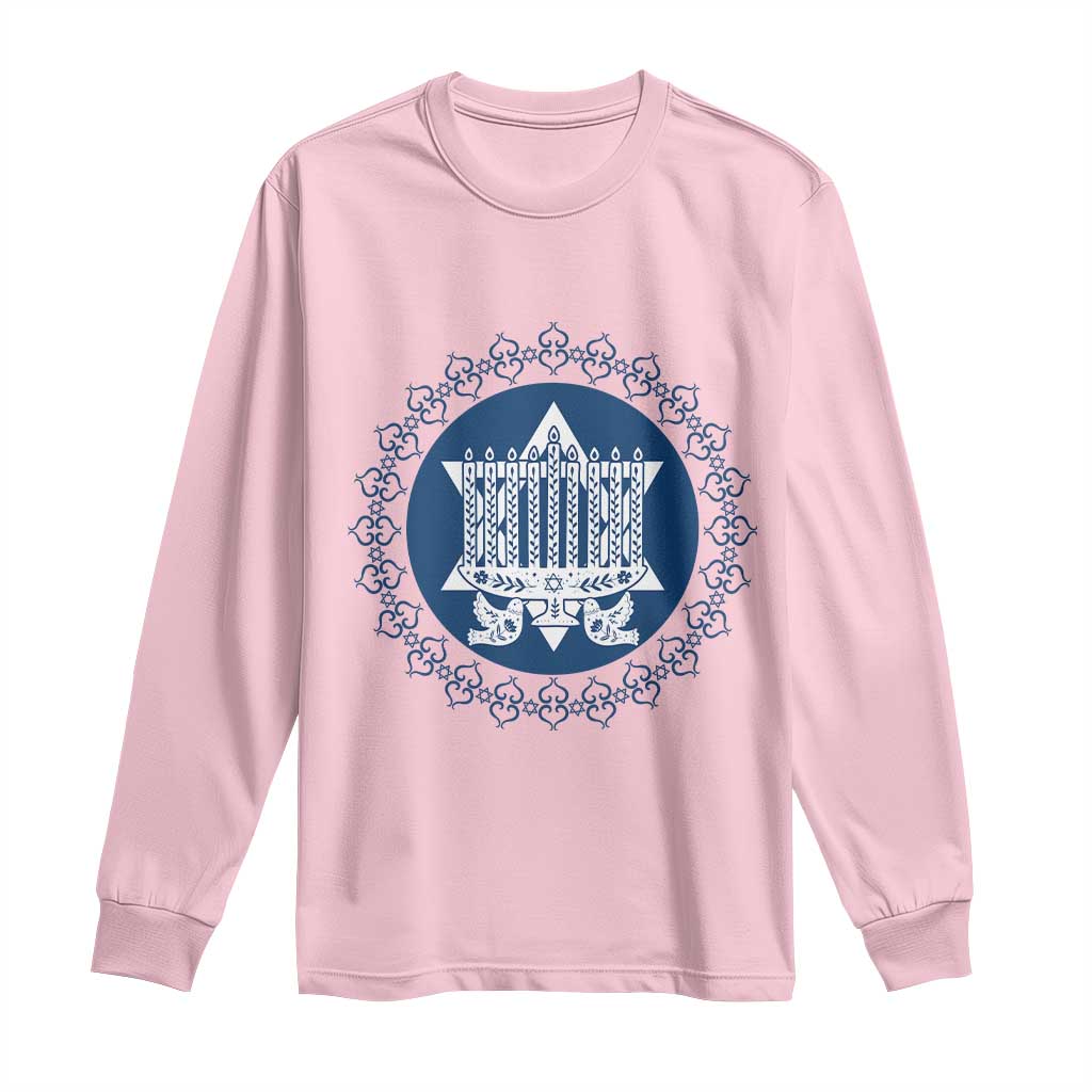 Hanukkah Vintage Menorah Peace Doves Long Sleeve Shirt Festival Of Lights Gift - Wonder Print Shop