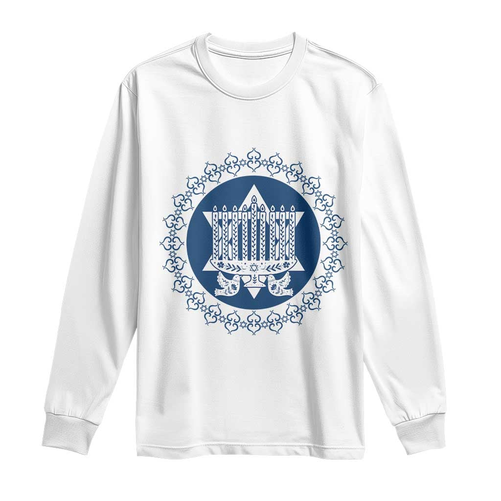 Hanukkah Vintage Menorah Peace Doves Long Sleeve Shirt Festival Of Lights Gift - Wonder Print Shop