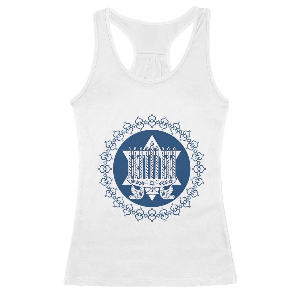Hanukkah Vintage Menorah Peace Doves Racerback Tank Top Festival Of Lights Gift - Wonder Print Shop