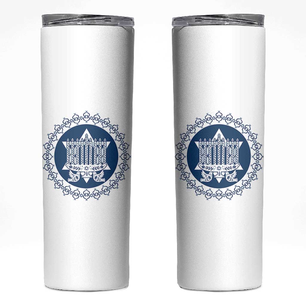 Hanukkah Vintage Menorah Peace Doves Skinny Tumbler Festival Of Lights Gift - Wonder Print Shop