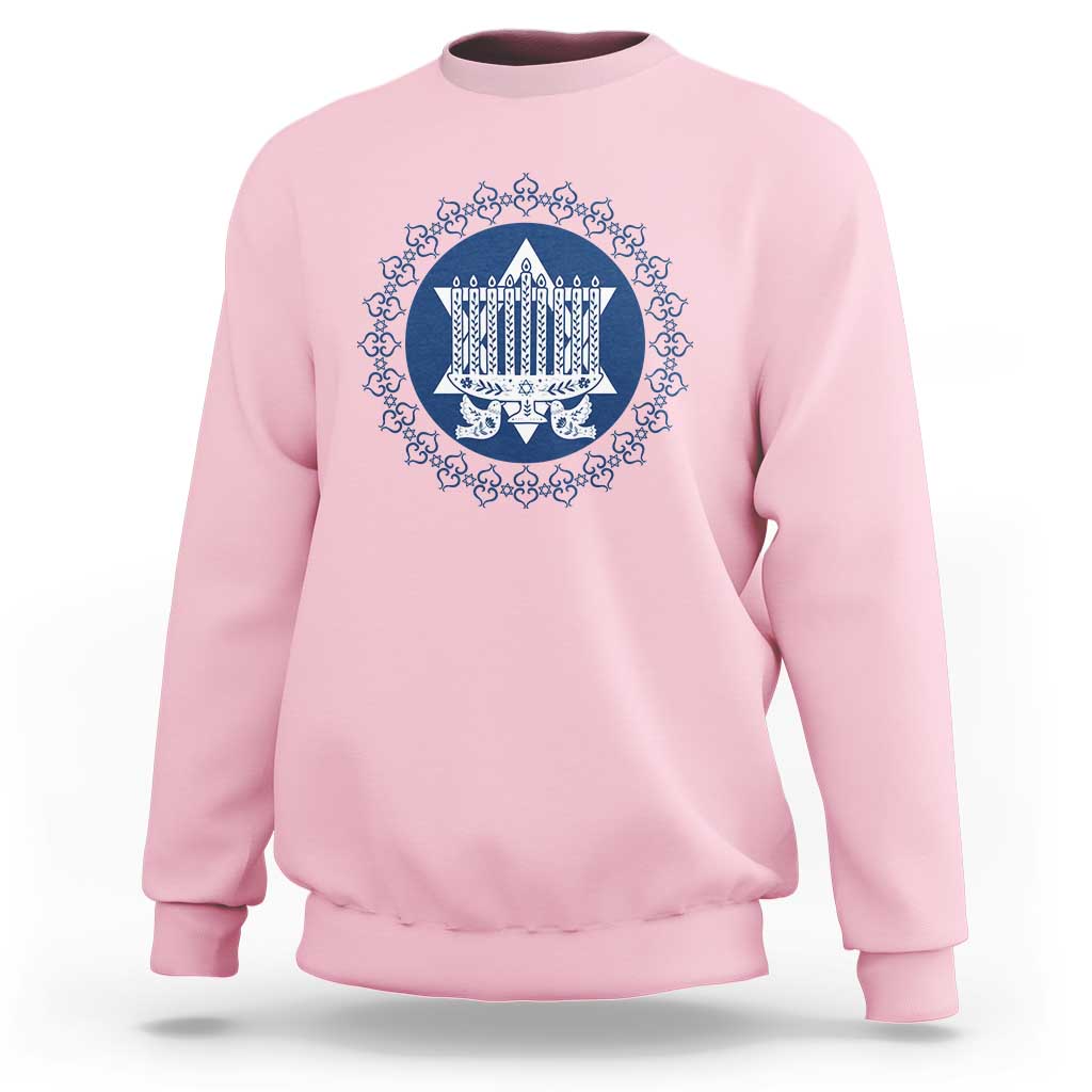 Hanukkah Vintage Menorah Peace Doves Sweatshirt Festival Of Lights Gift - Wonder Print Shop