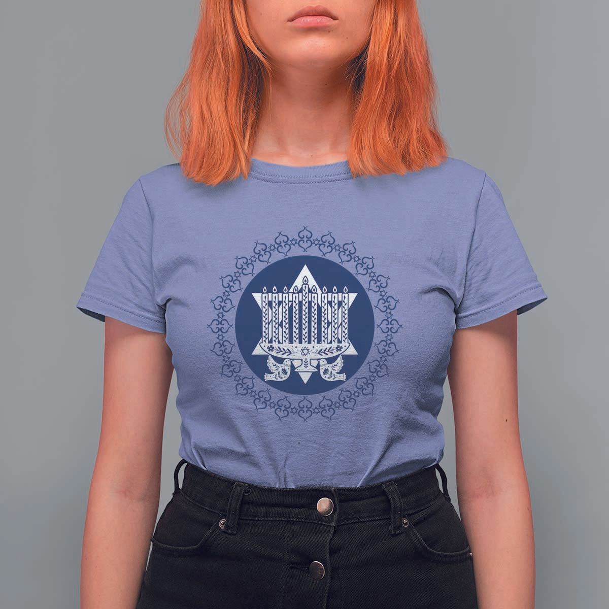 Hanukkah Vintage Menorah Peace Doves T Shirt For Women Festival Of Lights Gift - Wonder Print Shop