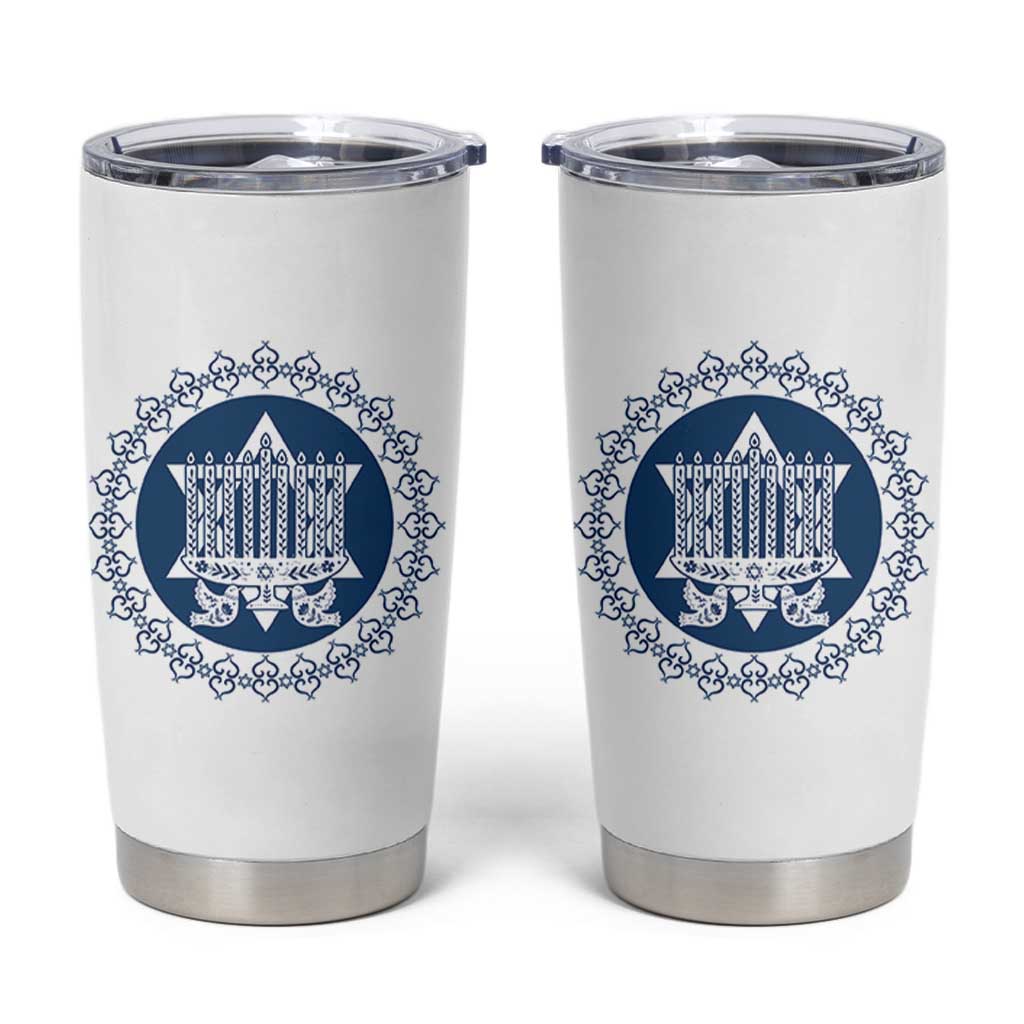 Hanukkah Vintage Menorah Peace Doves Tumbler Cup Festival Of Lights Gift - Wonder Print Shop