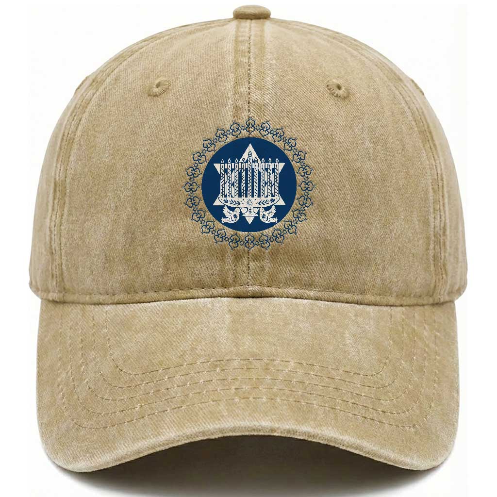 Hanukkah Vintage Menorah Peace Doves Washed Cotton Baseball Cap Festival Of Lights Gift