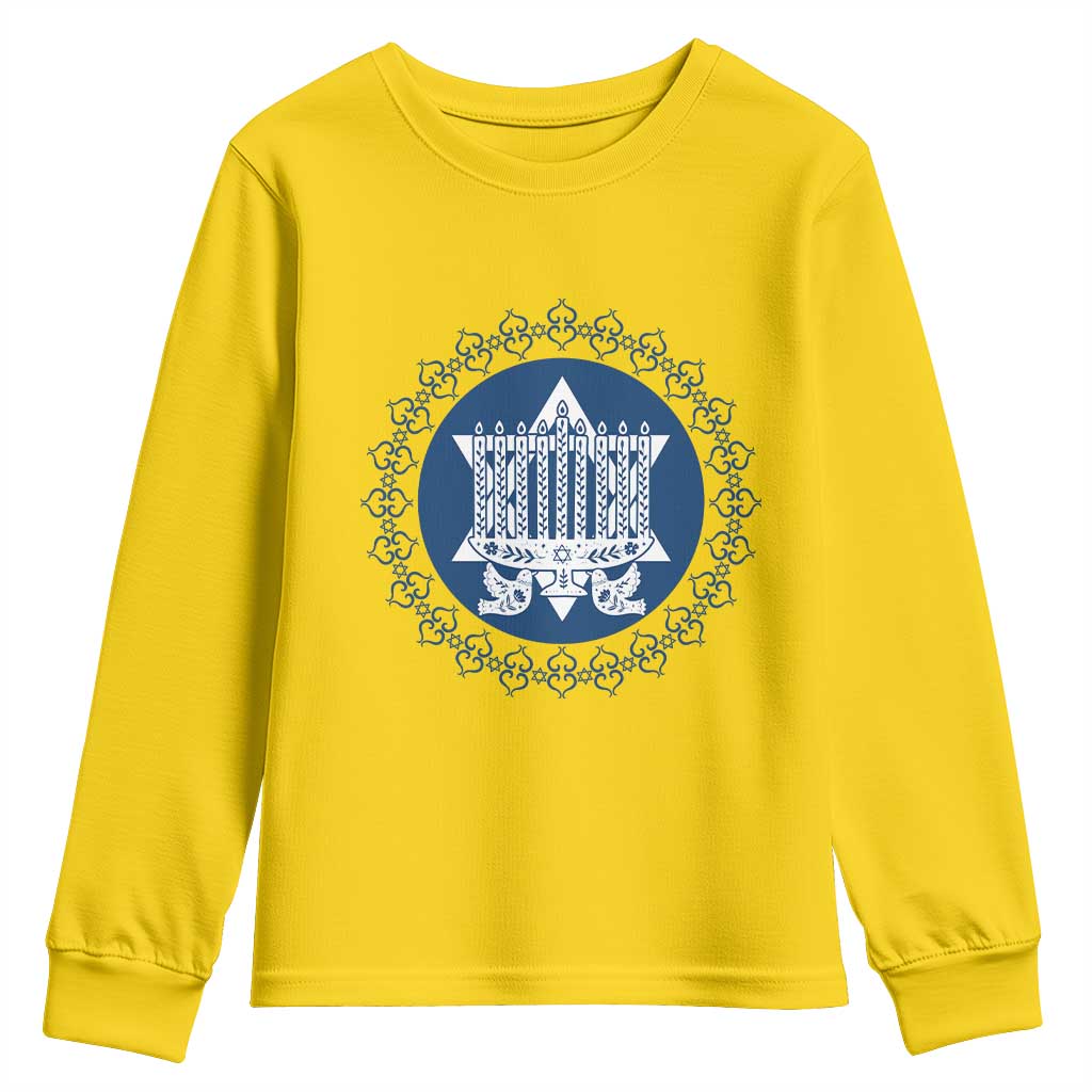 Hanukkah Vintage Menorah Peace Doves Youth Sweatshirt Festival Of Lights Gift - Wonder Print Shop