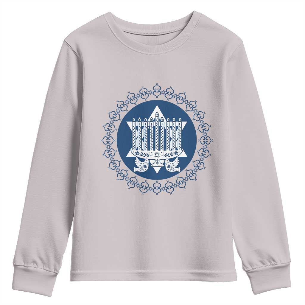 Hanukkah Vintage Menorah Peace Doves Youth Sweatshirt Festival Of Lights Gift - Wonder Print Shop