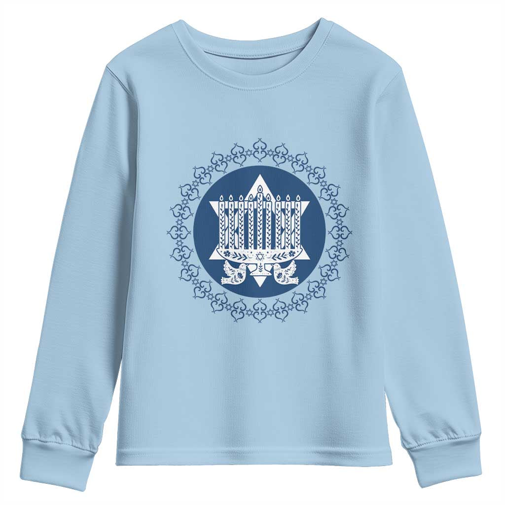 Hanukkah Vintage Menorah Peace Doves Youth Sweatshirt Festival Of Lights Gift - Wonder Print Shop