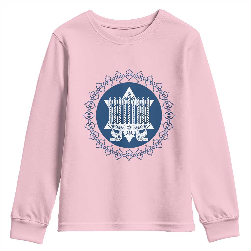 Hanukkah Vintage Menorah Peace Doves Youth Sweatshirt Festival Of Lights Gift - Wonder Print Shop