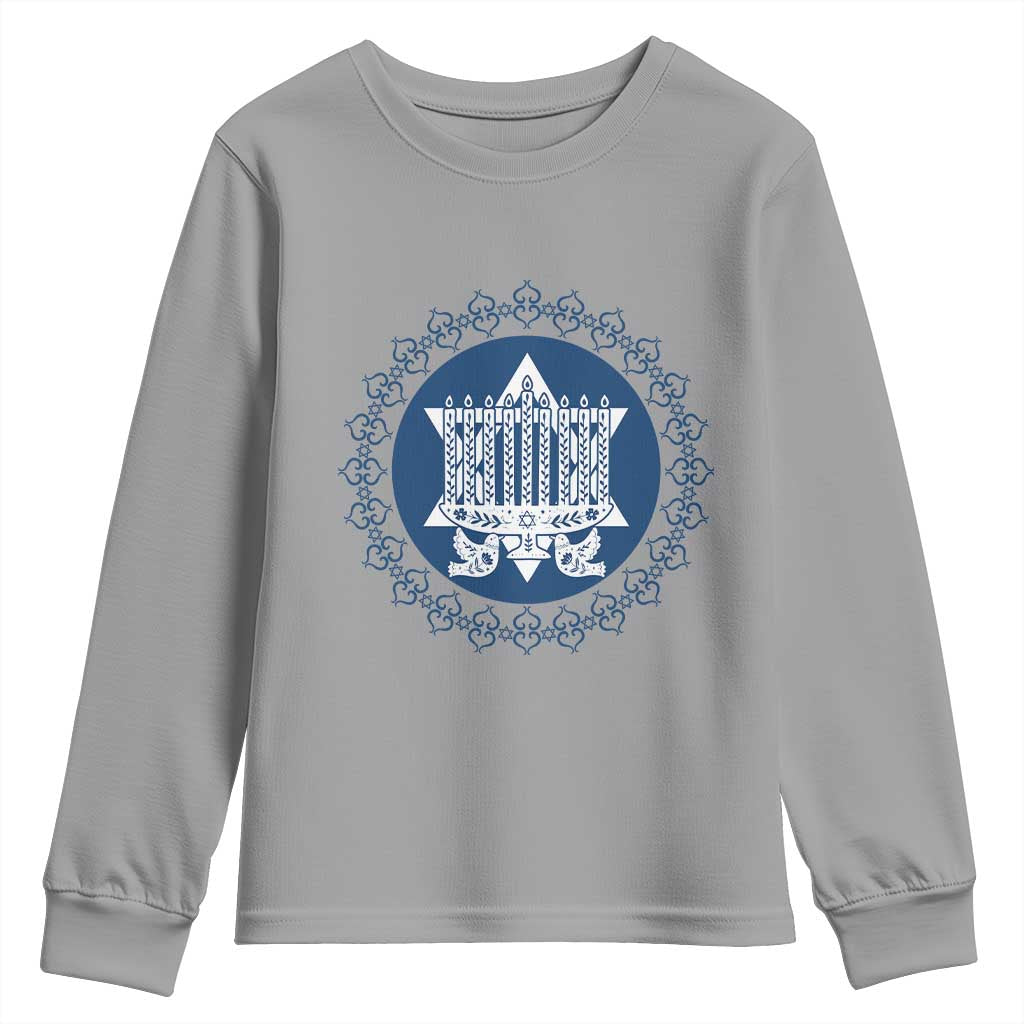 Hanukkah Vintage Menorah Peace Doves Youth Sweatshirt Festival Of Lights Gift - Wonder Print Shop