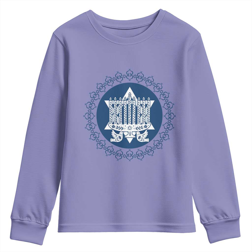Hanukkah Vintage Menorah Peace Doves Youth Sweatshirt Festival Of Lights Gift - Wonder Print Shop