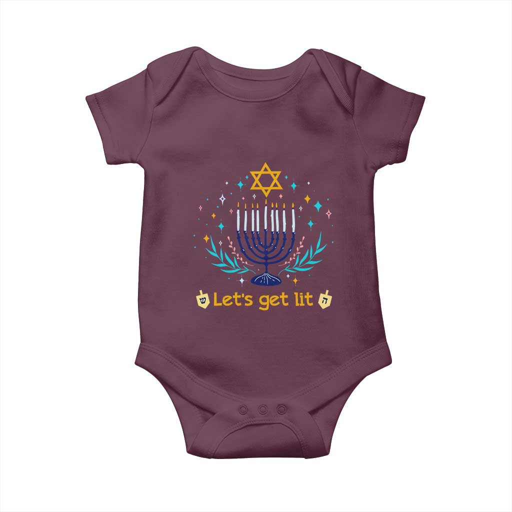 Funny Hanukkah Baby Onesie Lets Get Lit Jewish Holiday Gift - Wonder Print Shop