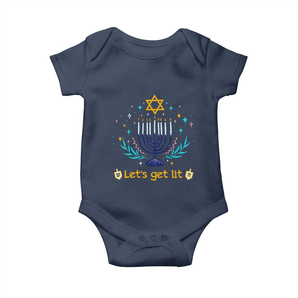 Funny Hanukkah Baby Onesie Lets Get Lit Jewish Holiday Gift - Wonder Print Shop