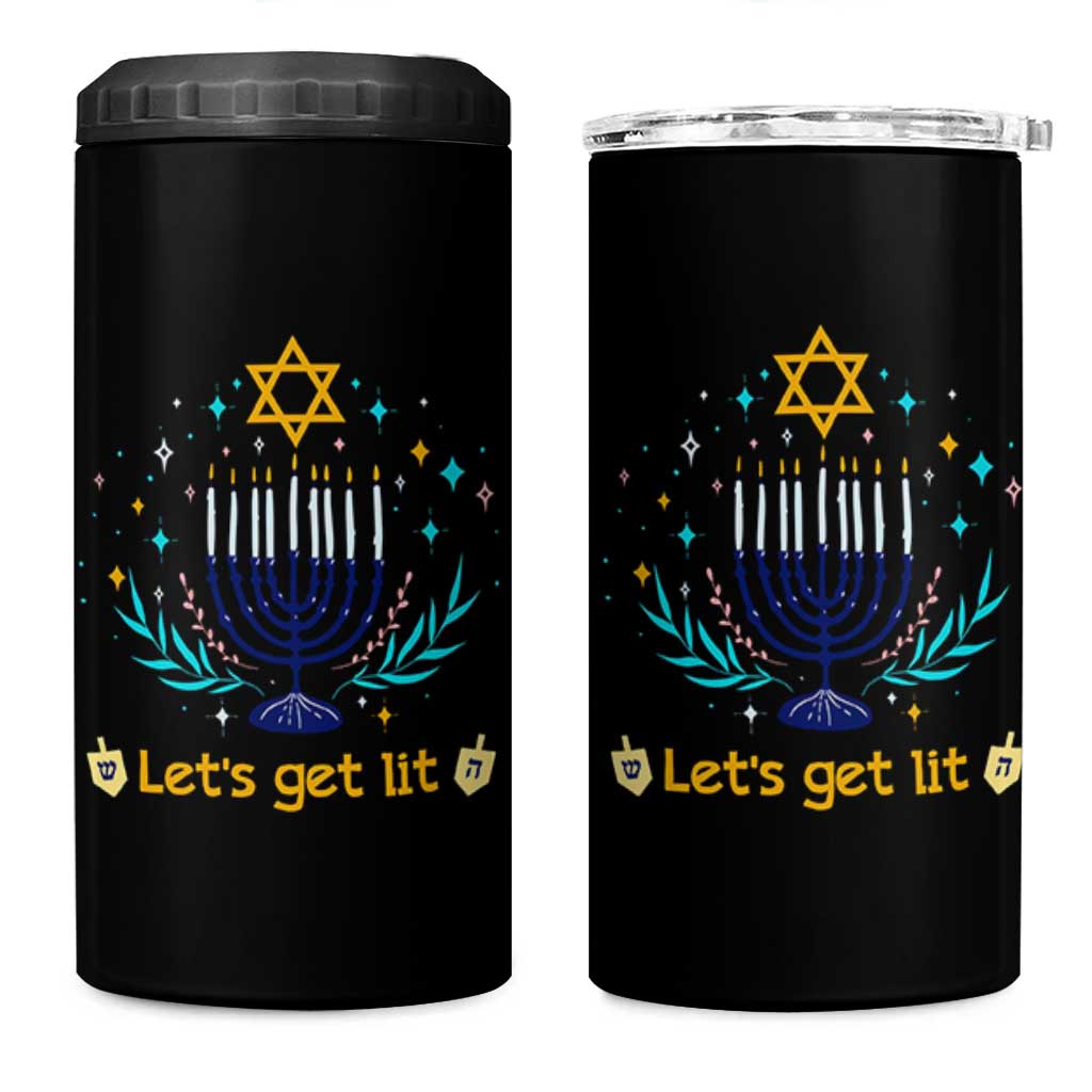 Funny Hanukkah 4 in 1 Can Cooler Tumbler Lets Get Lit Jewish Holiday Gift - Wonder Print Shop