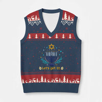 Funny Hanukkah V-Neck Knit Sweater Vest Lets Get Lit Jewish Holiday Gift - Wonder Print Shop