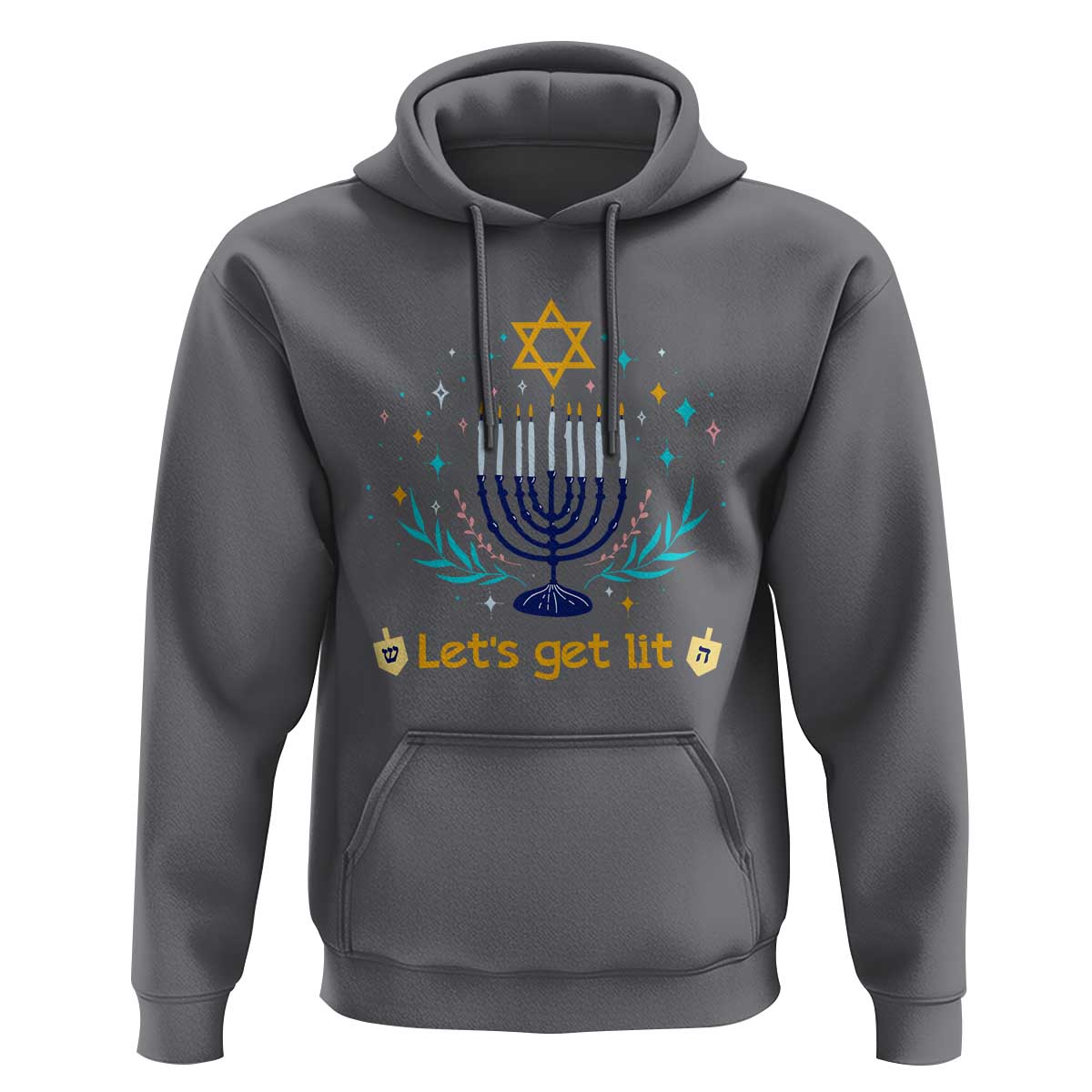 Funny Hanukkah Hoodie Lets Get Lit Jewish Holiday Gift - Wonder Print Shop