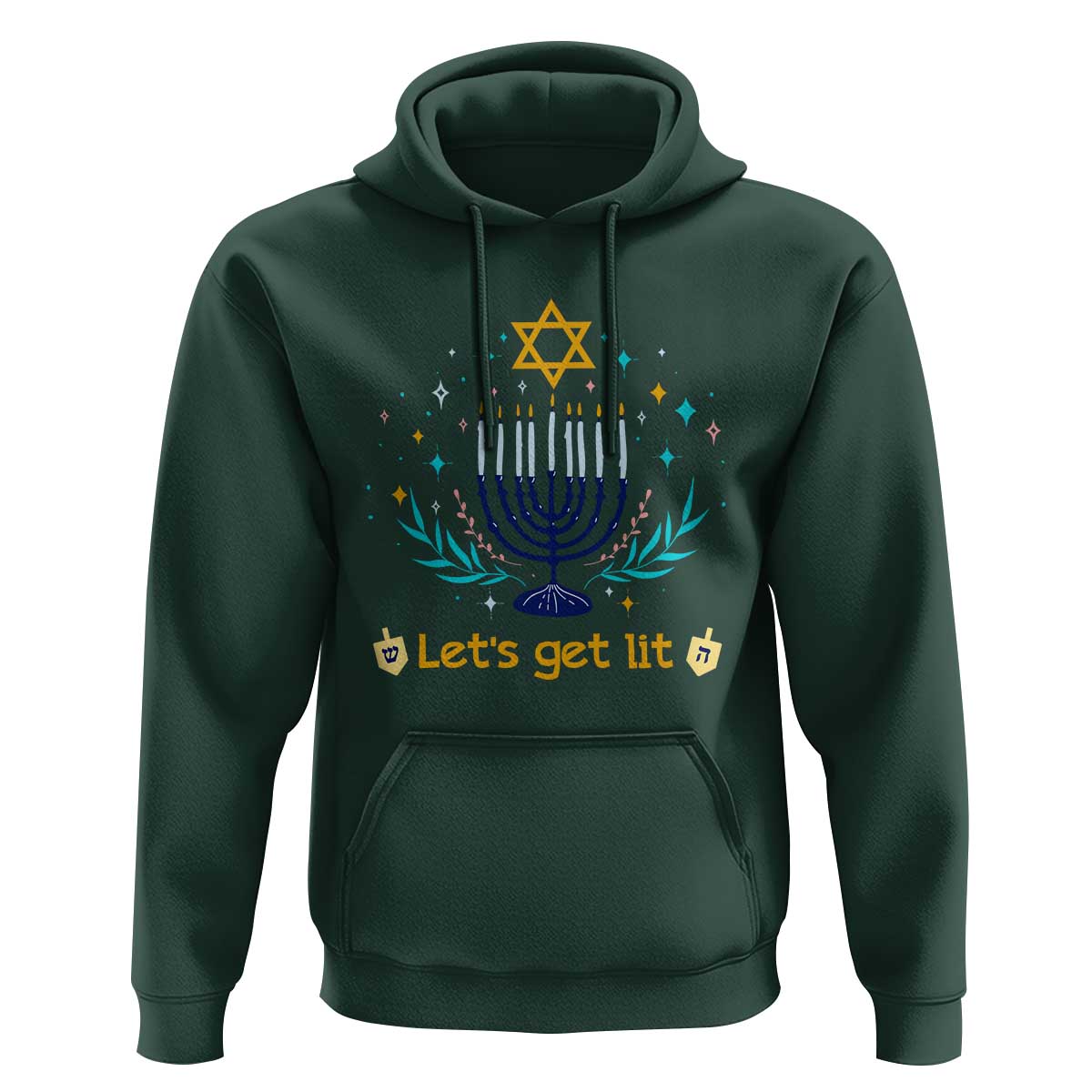 Funny Hanukkah Hoodie Lets Get Lit Jewish Holiday Gift - Wonder Print Shop