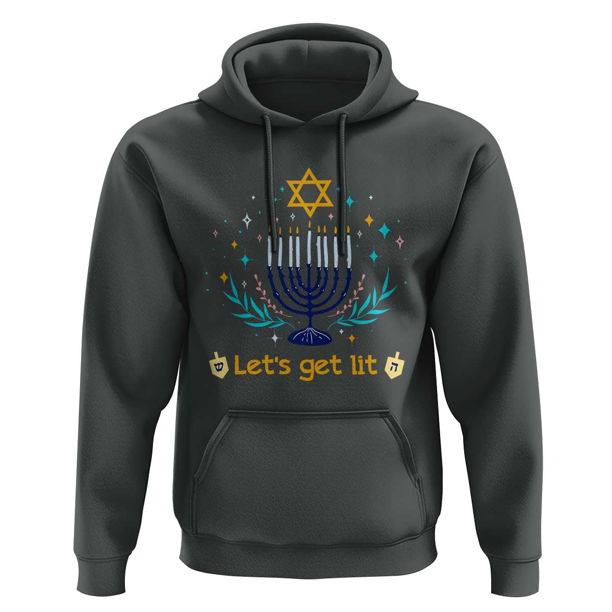 Funny Hanukkah Hoodie Lets Get Lit Jewish Holiday Gift - Wonder Print Shop