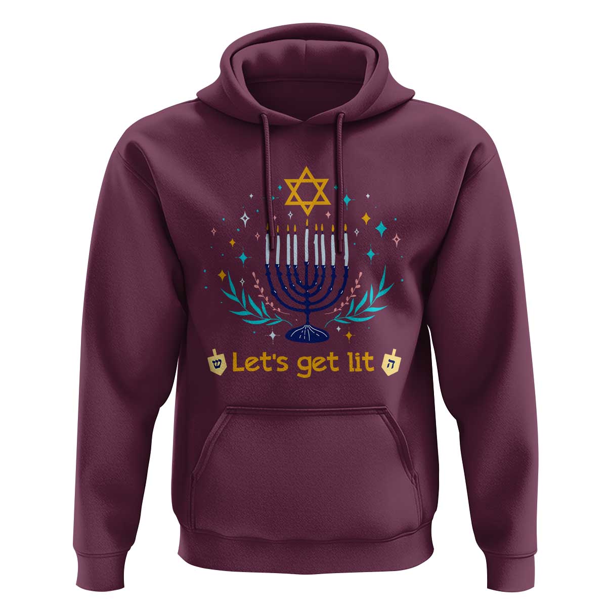 Funny Hanukkah Hoodie Lets Get Lit Jewish Holiday Gift - Wonder Print Shop