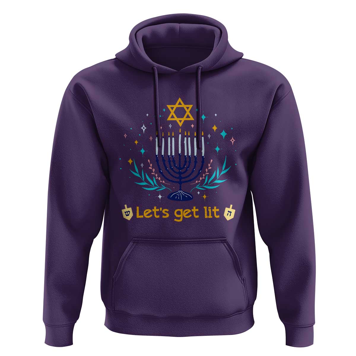 Funny Hanukkah Hoodie Lets Get Lit Jewish Holiday Gift - Wonder Print Shop