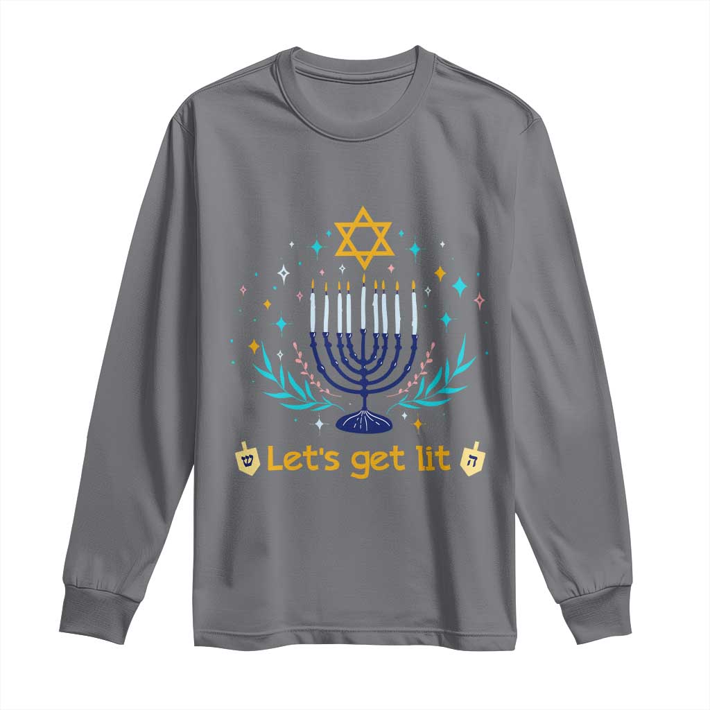 Funny Hanukkah Long Sleeve Shirt Lets Get Lit Jewish Holiday Gift - Wonder Print Shop