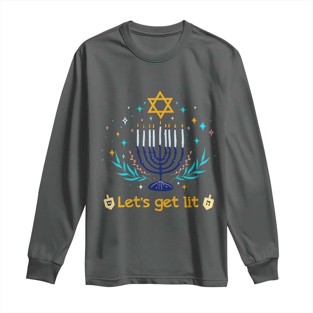 Funny Hanukkah Long Sleeve Shirt Lets Get Lit Jewish Holiday Gift - Wonder Print Shop