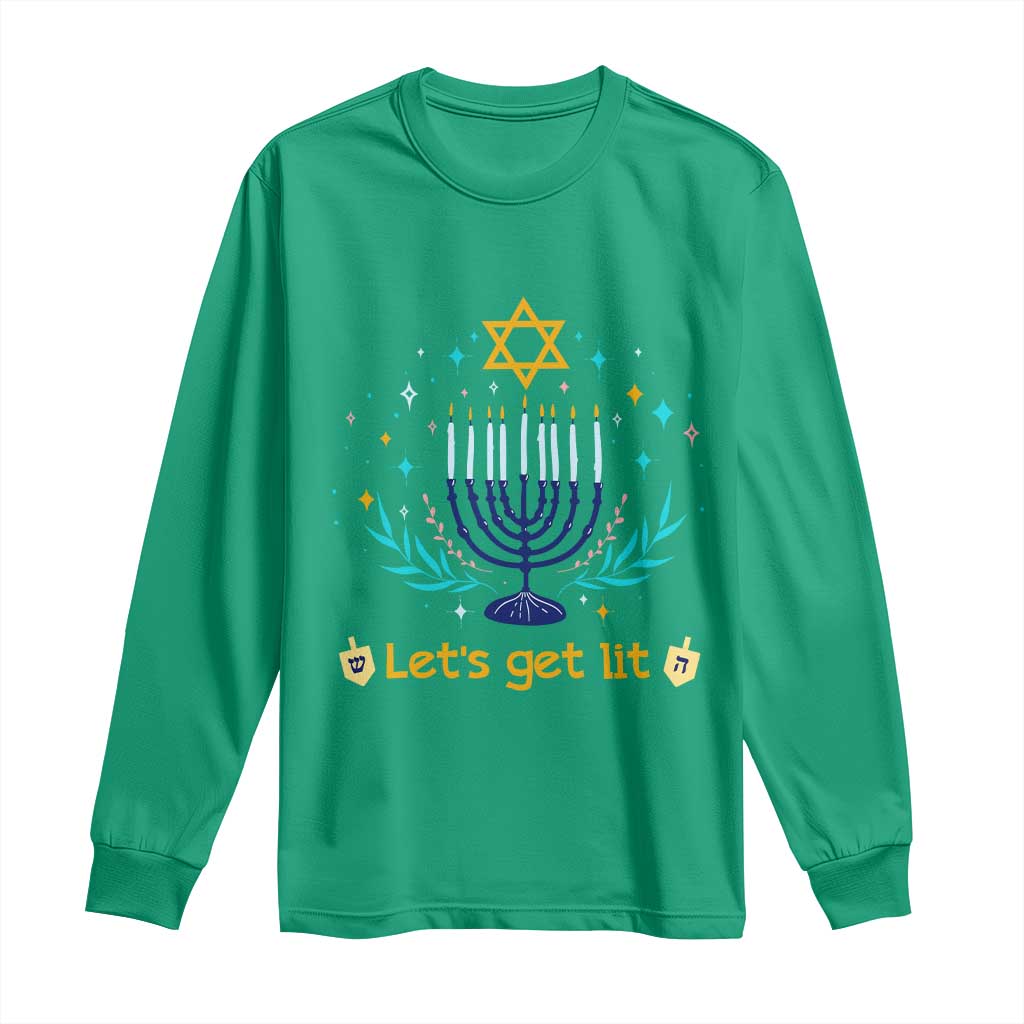 Funny Hanukkah Long Sleeve Shirt Lets Get Lit Jewish Holiday Gift - Wonder Print Shop