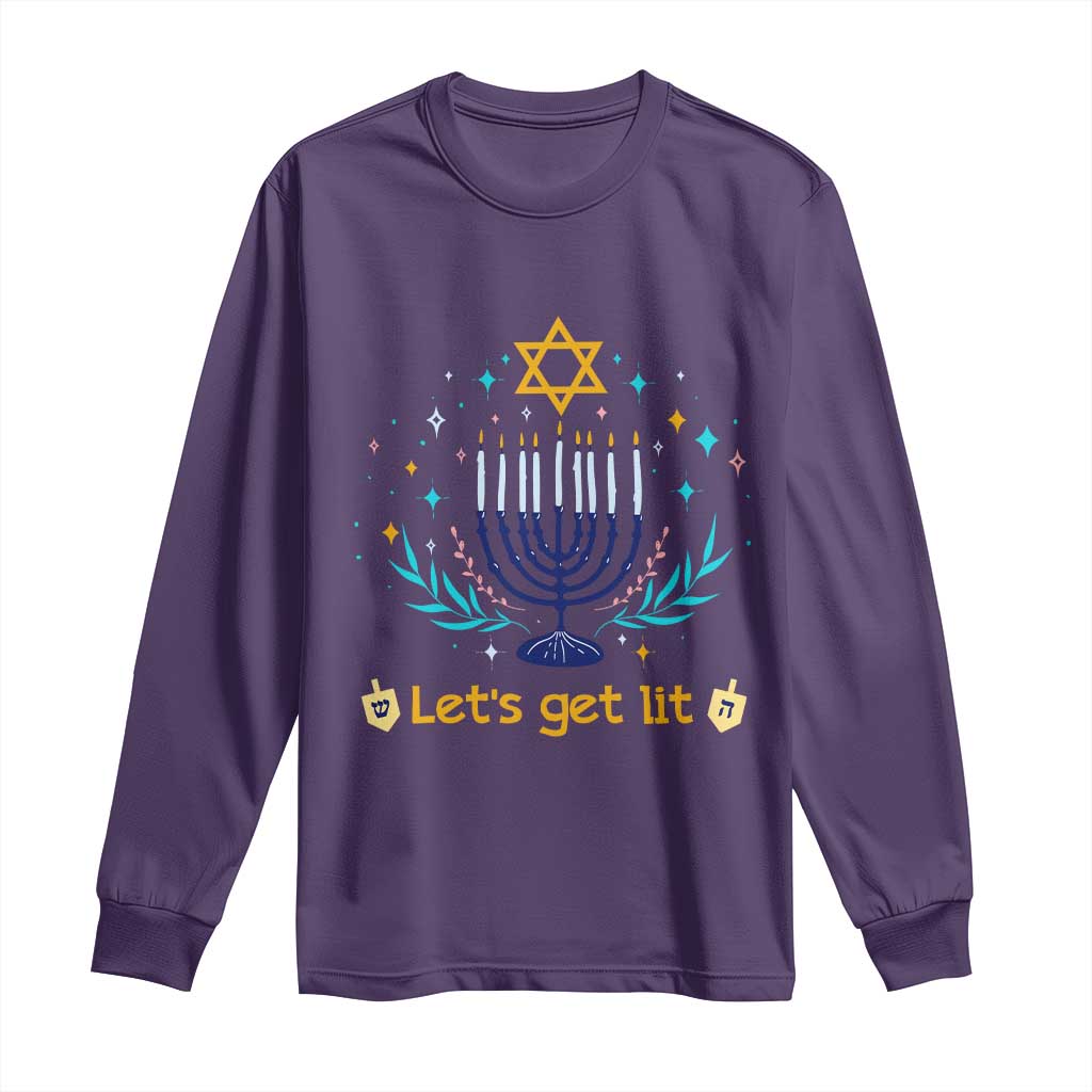 Funny Hanukkah Long Sleeve Shirt Lets Get Lit Jewish Holiday Gift - Wonder Print Shop