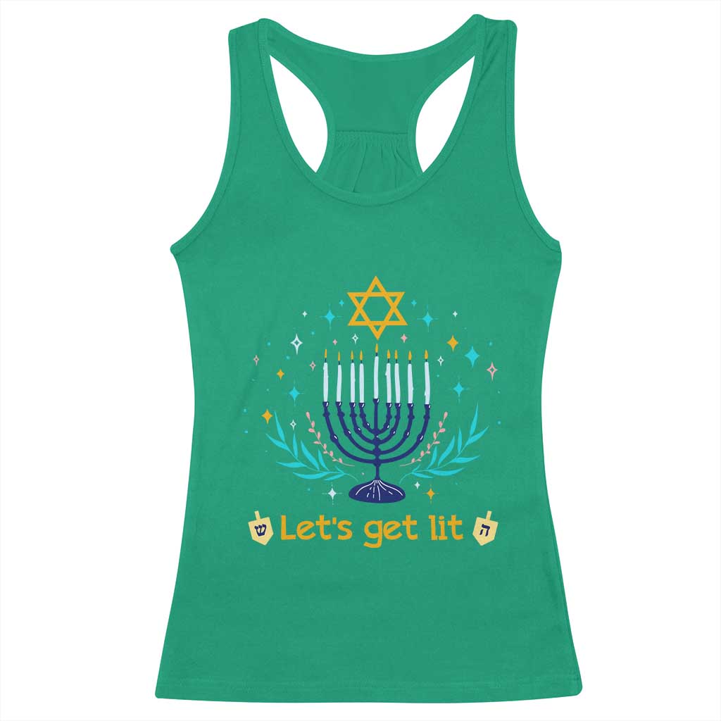 Funny Hanukkah Racerback Tank Top Lets Get Lit Jewish Holiday Gift - Wonder Print Shop