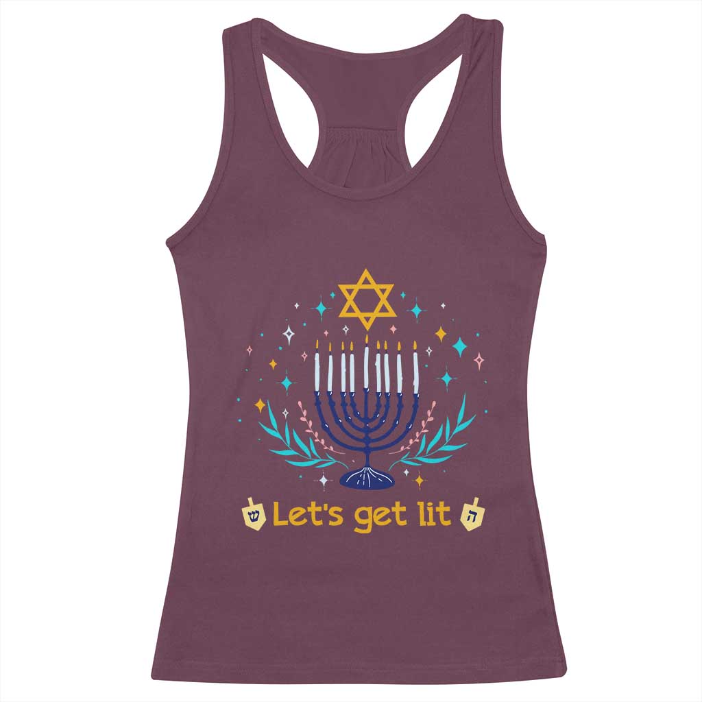 Funny Hanukkah Racerback Tank Top Lets Get Lit Jewish Holiday Gift - Wonder Print Shop